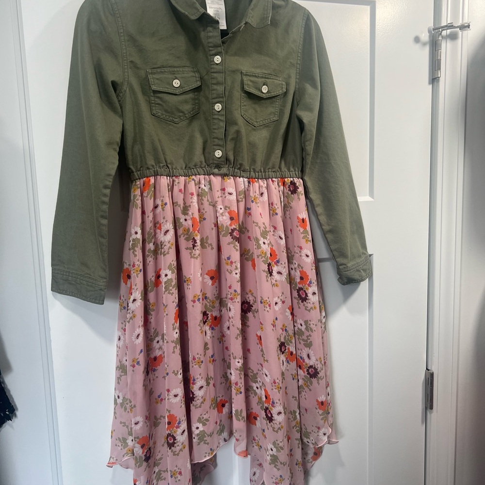 Kids Plus Size Bonnie Jean Green and Pink Floral Dress